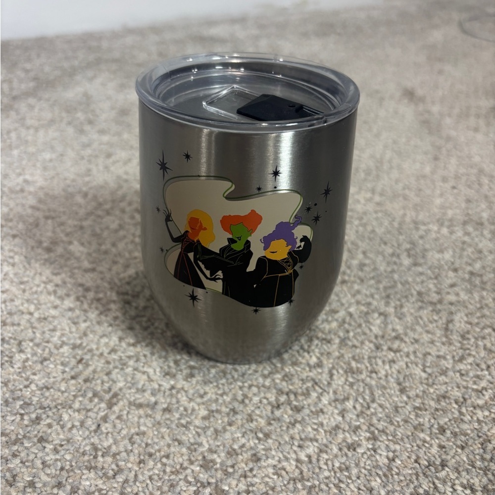 Disney Hocus Pocus Small Silver Tumbler 12 ounces with lid Sanderson sisters
